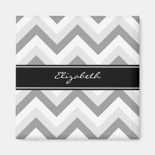Aimant Lt Grey Med gris blanc Chevron noir Nom Monogramme
