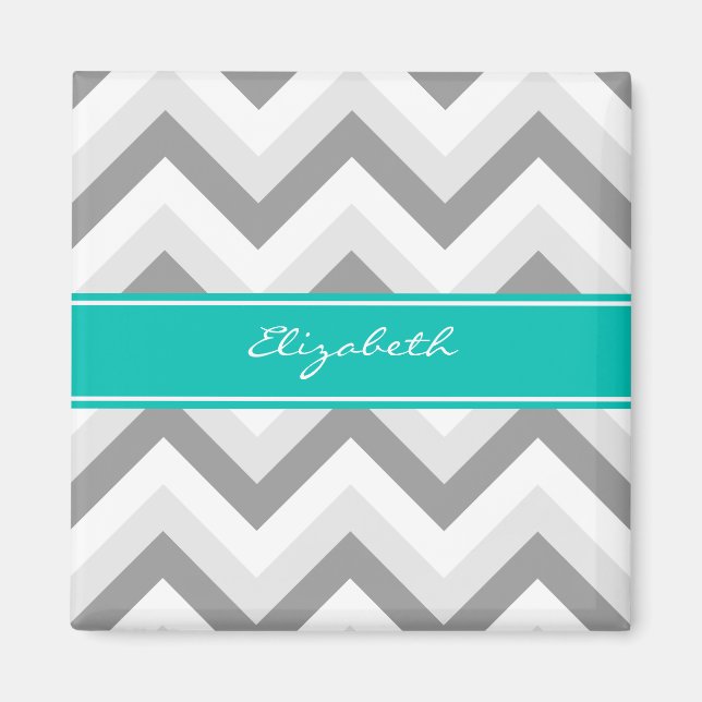 Aimant Lt Gris Med Gris Blanc Chevron Sarcelle Monogramme (Devant)