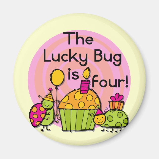 Aimant Lucky Bug Cupcake 4th Birthday T-shirts et cadeaux (Devant)