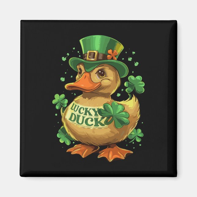 Aimant Lucky Duck Shamrock Funny Jour de la Saint Patrick (Devant)