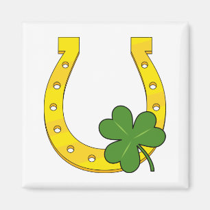 Aimant Lucky Golden Horseshoe avec Shamrock en blanc