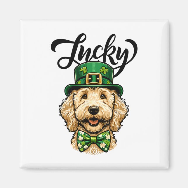Aimant Lucky Goldendoodle Chien Fête de la Saint-Patrick  (Devant)