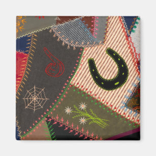 Aimant Lucky Horseshoe Colorful Patchwork Crazy Quilt