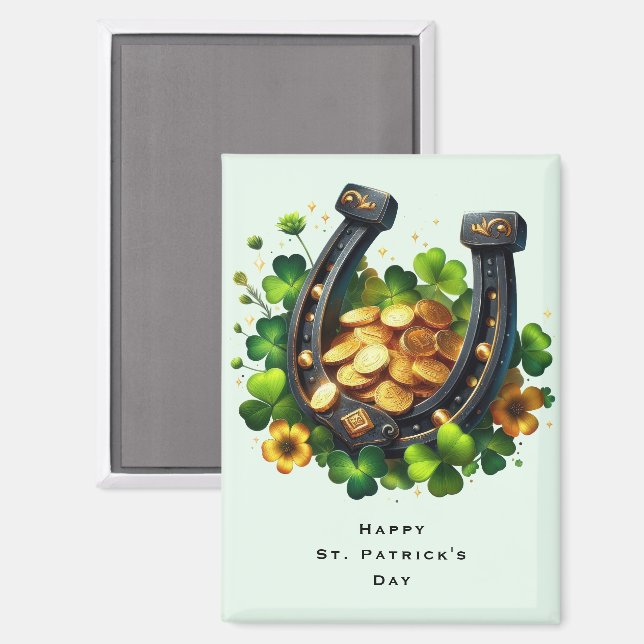 Aimant Lucky Horseshoe et Gold Coins St. Patrick's Day (Recto/Verso)