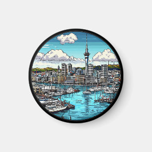 Aimant 🌆 Lueur de l'horizon d'Auckland ⛵ Port et yachts