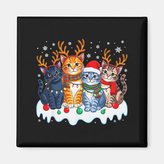 Aimant Lumière de Noël de chat Renne Santa Noël Drôle (Devant)