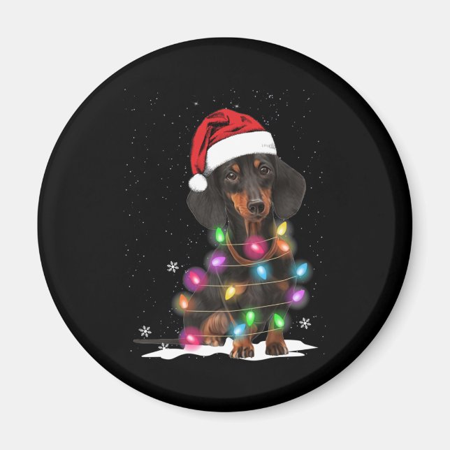 Aimant Lumières De Noël Dachshund Avec Neige (Devant)