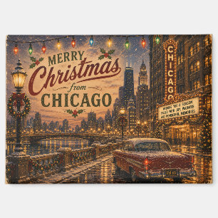 Aimant Lumières de Noël de la Route 66 de Chicago Vintage