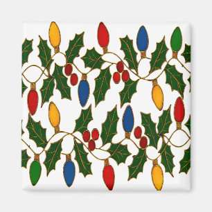 Aimant Lumières de Noël et houx en art de cloisonné