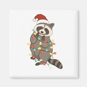 Aimant Lumières joyeuses de Noël Raton Laveur Chapeau de