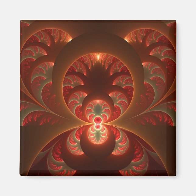 Aimant Luminous Abstract Modern Orange Red Fractal (Devant)