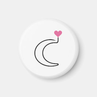 Aimant Lune croissante en dessin d'une ligne avec cœur ro