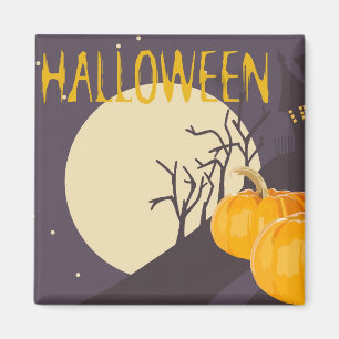 Aimant Lune d'Halloween Éffrayante vintage et Citrouille 
