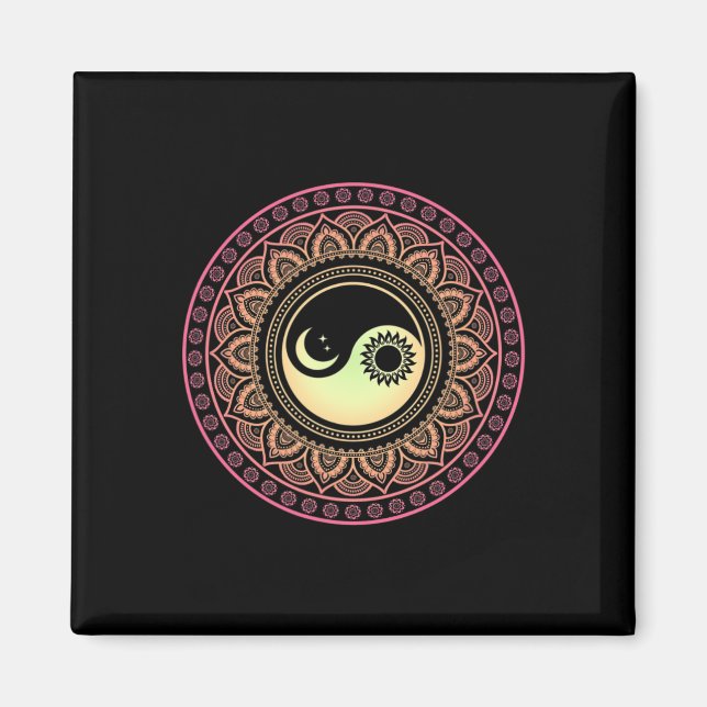Aimant Lune et Soleil Yin Yang Mandala  (Devant)