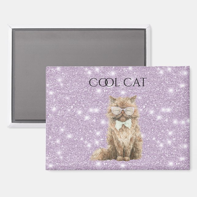 Aimant Lunettes de chat cool marron scintillement violet  (Recto/Verso)
