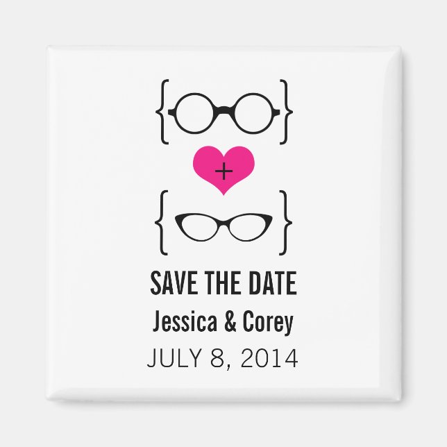 Aimant Lunettes de Geeky rose Enregistrer l'aimant de dat (Devant)