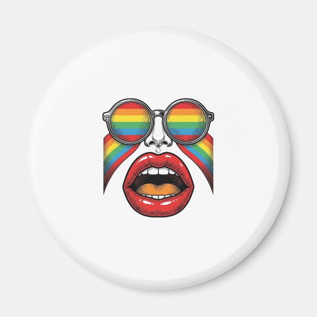 Aimant Lunettes de soleil arc-en-ciel rétro lèvres visage (Devant)
