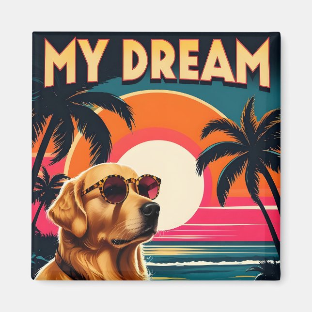 Aimant Lunettes de soleil pour chien rétro Plage au couch (Devant)
