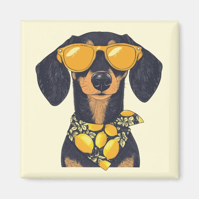 Aimant Lunettes de soleil pour chien saucisse cool citron (Devant)