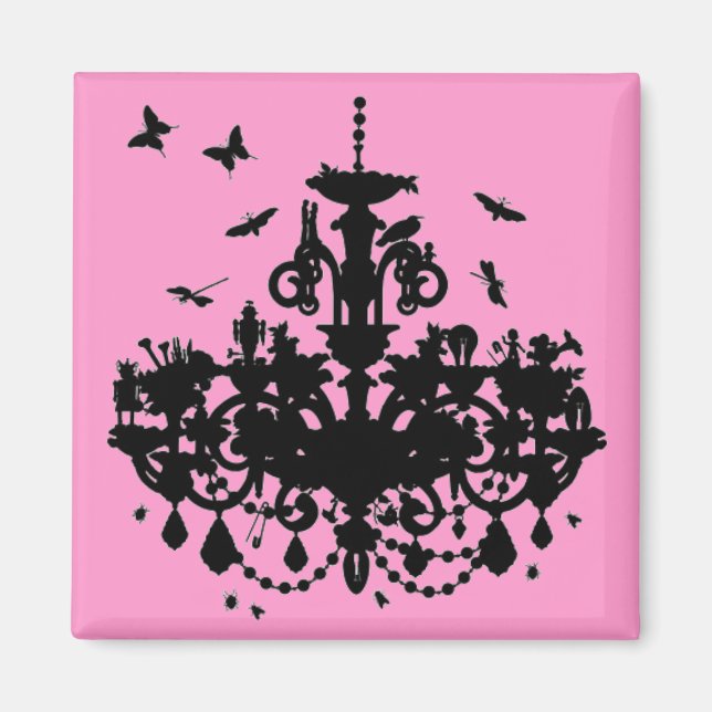 Aimant Lustre rose et papillons (Devant)