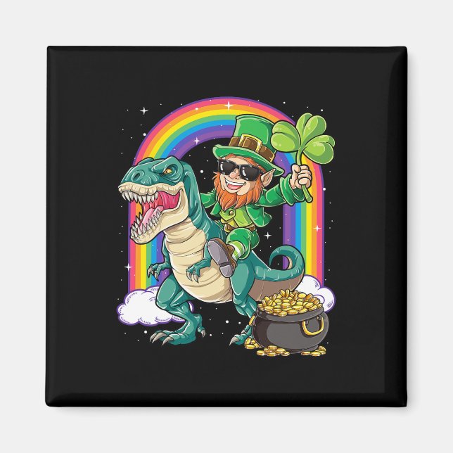 Aimant Lutin chevauchant un dinosaure Saint-Patrick garço (Devant)