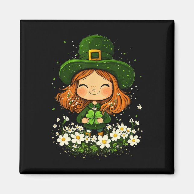 Aimant Lutin Féminin Trèfle Filles Saint-Patrick Jour L (Devant)