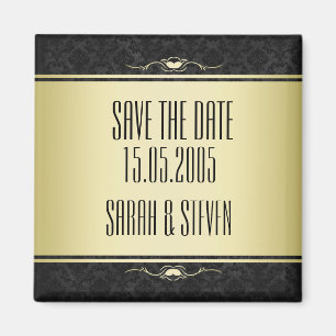 Aimant Luxe Black/Gold Damask Enregistrer la date