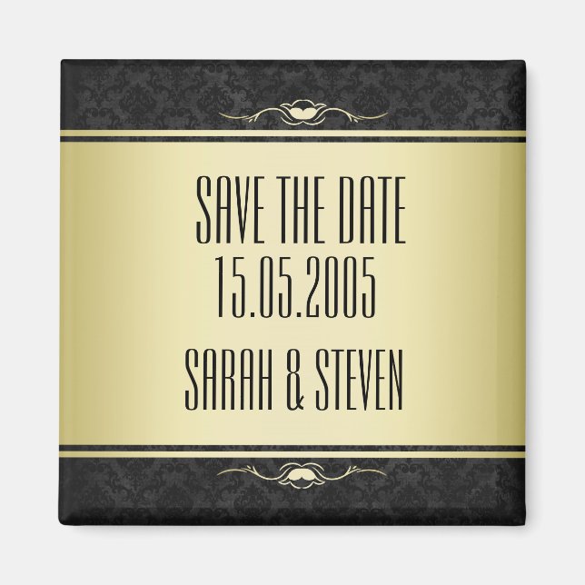 Aimant Luxe Black/Gold Damask Enregistrer la date (Devant)