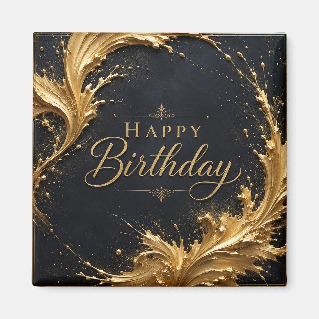 Aimant Luxe Gold Splash Anniversaire Élégance (Devant)