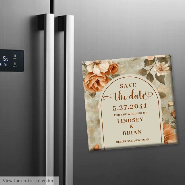Aimant Luxueux Boho Rouillé Ivory Sage Floral Enregistrez (Luxury Boho Rusty Ivory Sage Floral Save the Date)