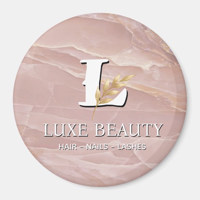 Aimant Luxury Blush Pink Marble Beauty Salon Logo (Devant)