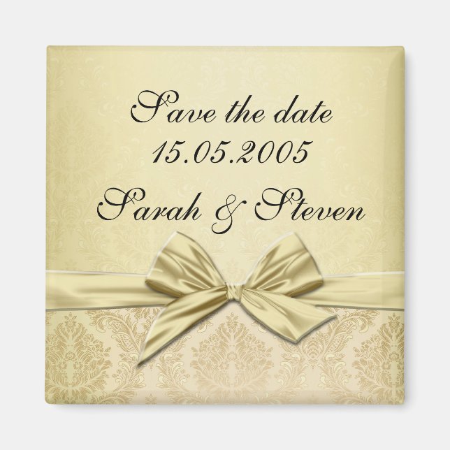 Aimant Luxury Gold Ribbon Damask Enregistrer la date (Devant)