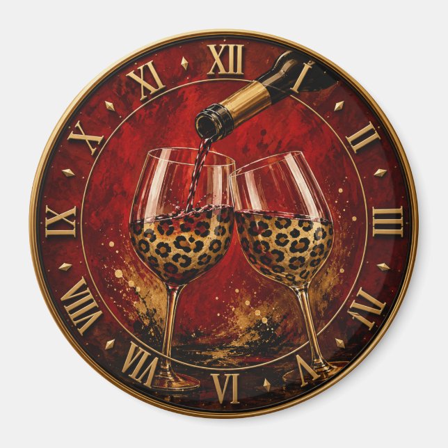 Aimant Luxury Wine Glasses & Gold Leopard Print (Devant)