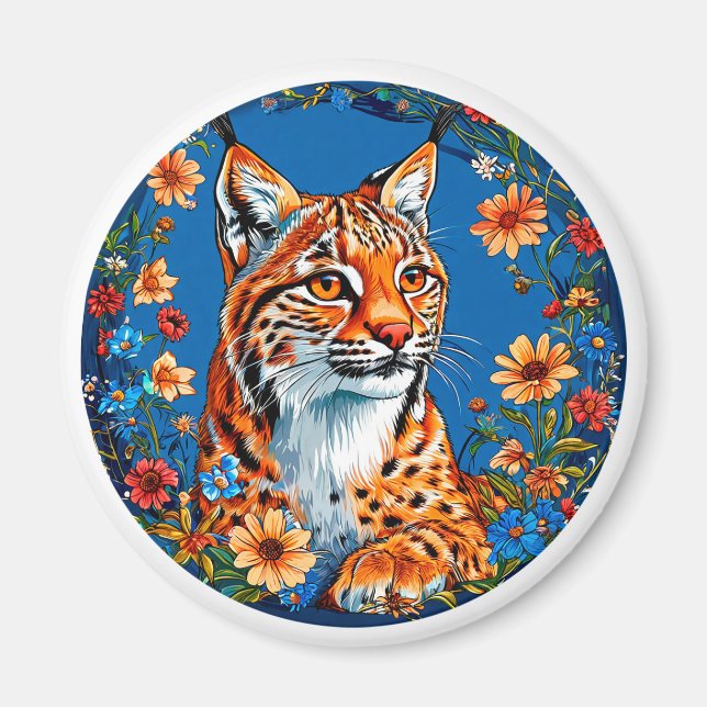 Aimant Lynx à la fourrure orange vibrant (Devant)