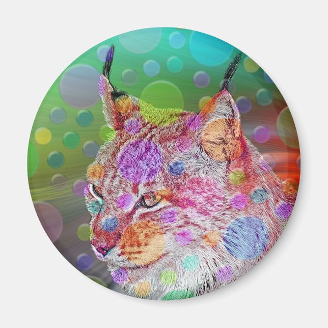 Aimant Lynx souriant et coloré - abstrait (Devant)