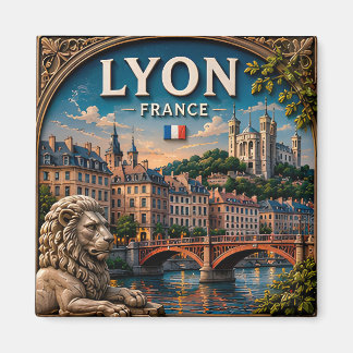 Aimant 🏛️ Lyon France Vue de la ville historique au bord