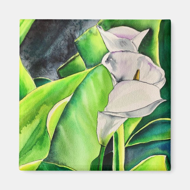 Aimant Lys d'Arum blanc aquarelle florale tropicale (Devant)