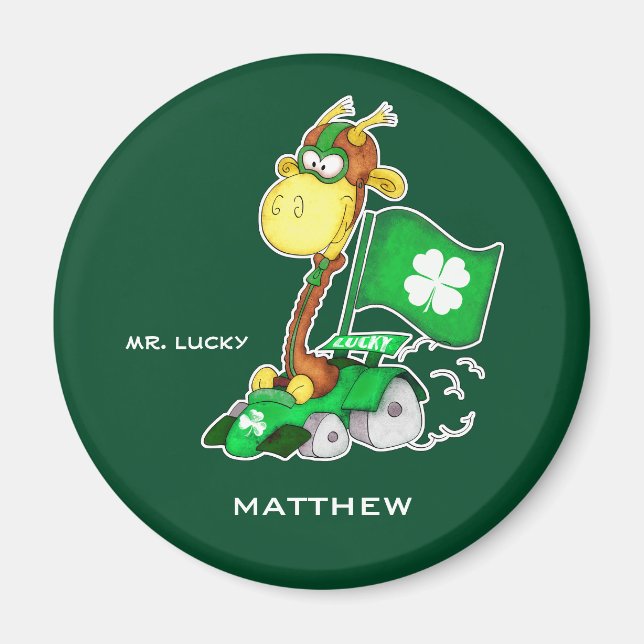 Aimant M. Lucky. Funny Giraffe St.Patrick's Day Custom (Devant)