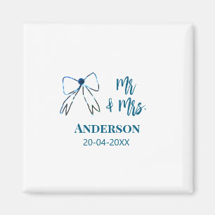 Aimant M. & Mme ajouter nom date mariage faveur arc bleu 