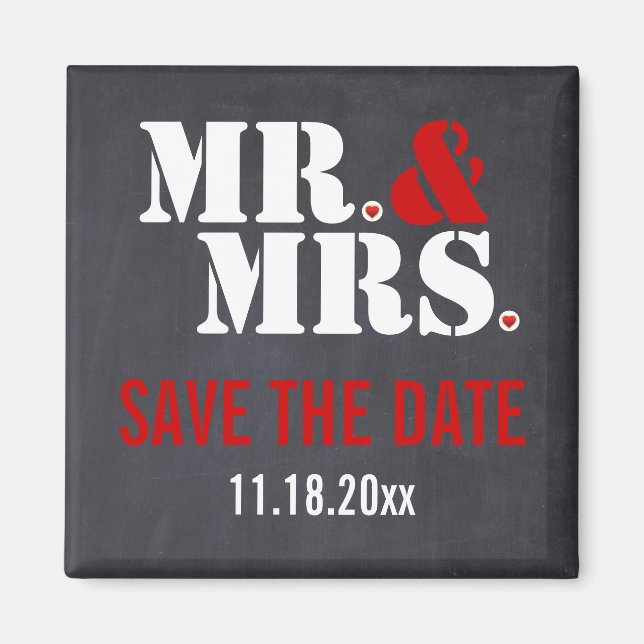 Aimant M. & Mme. Mariage typographie moderne Enregistrez  (Devant)