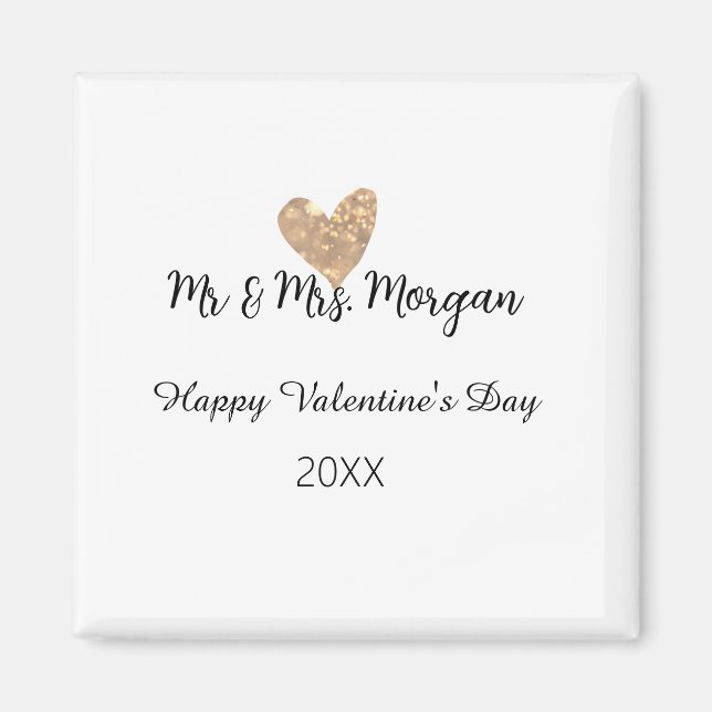 Aimant M & Mme nom joyeuse Saint-Valentin cœur doré  (Devant)