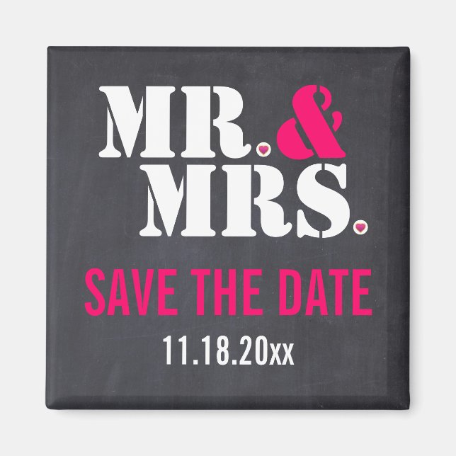 Aimant M. & Mme Typographie moderne mariage Enregistrez l (Devant)