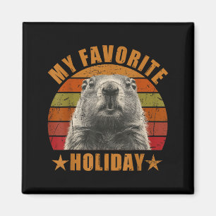 Aimant Ma fête préférée drôle rétro vintage marmotte