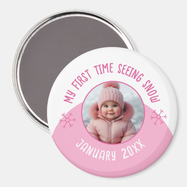 Aimant Ma première fois en voyant de la neige photo perso (Recto/Verso)