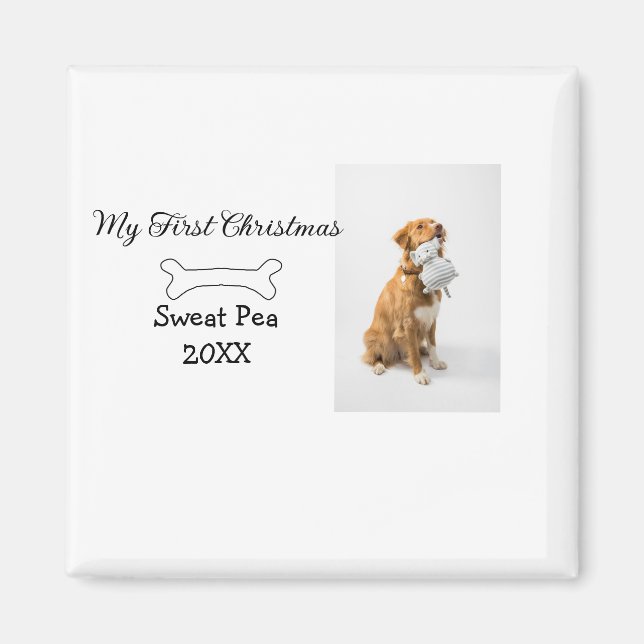 Aimant Ma première photo d'animal de Noël nom année os (Devant)