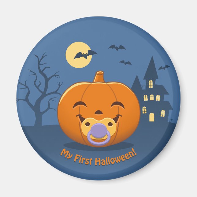 Aimant Ma première sucette d'Halloween Citrouille (Devant)