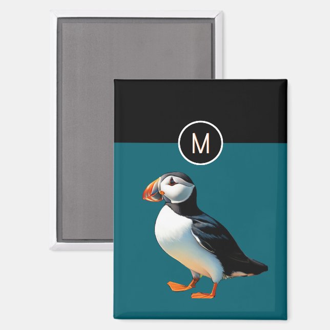 Aimant Macaron atlantique faune océan bleu monogramme (Recto/Verso)