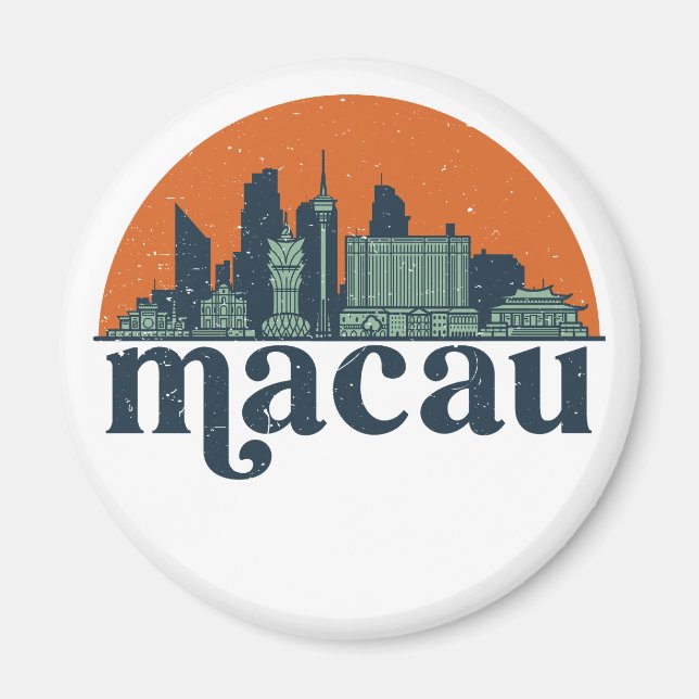 Aimant Macau Chine Vintage City Skyline Ville Art (Devant)