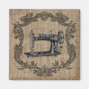 Aimant Machine à coudre vintage en toile de jute