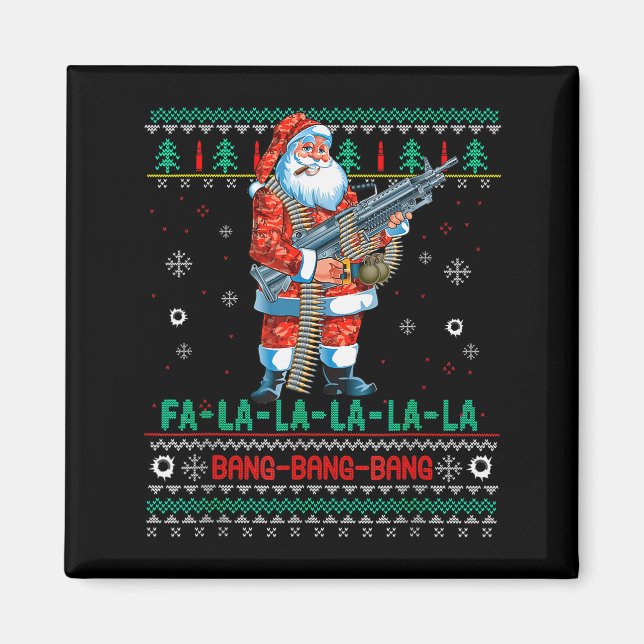 Aimant Machine Santa Claus Gun Lover Ugly Christmas Sweat (Devant)